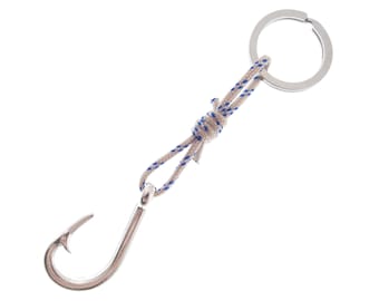 Mens Keychain Fish Hook with String, Wrap Yoga Fisherman Key Chain, Dream Gift Idea for Dad. Christmas Birthday Key Ring