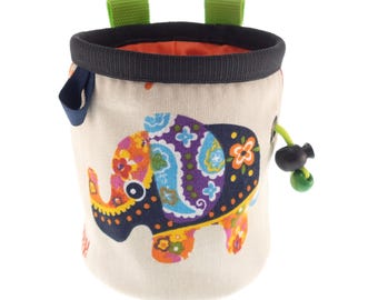 Climbing Gear Chalk Bag for Kids,  Coolest Children's Rock Climb and Bouldering Equipment, Small Chalk Bag to Harness with Elephant. S Size