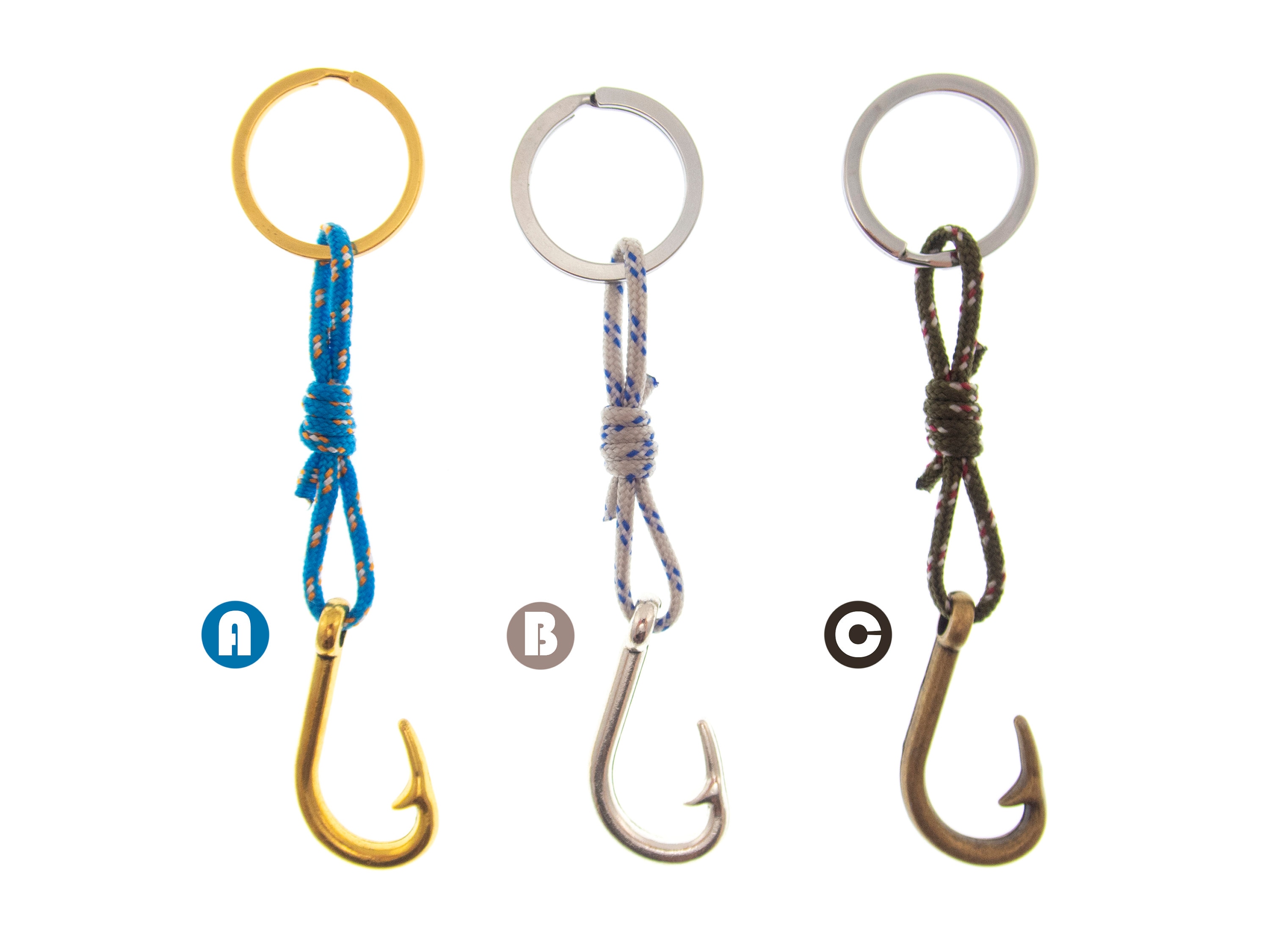 Mens Keychain Fish Hook with String, Wrap Yoga Fisherman Key Chain