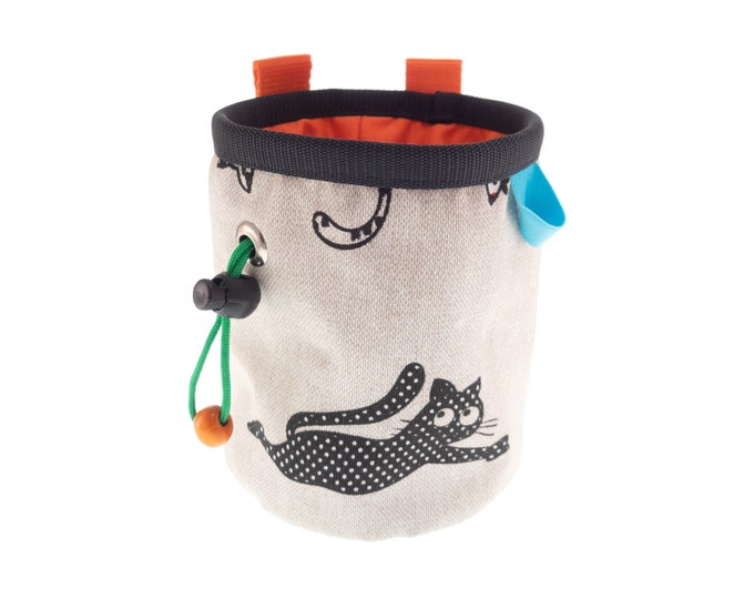 Gym Chalk Bag to Climbing Harness, Rock Climbing and Bouldering Bucket Mens, Ladies, Youth Size. Cats Chalk Bag. M Size