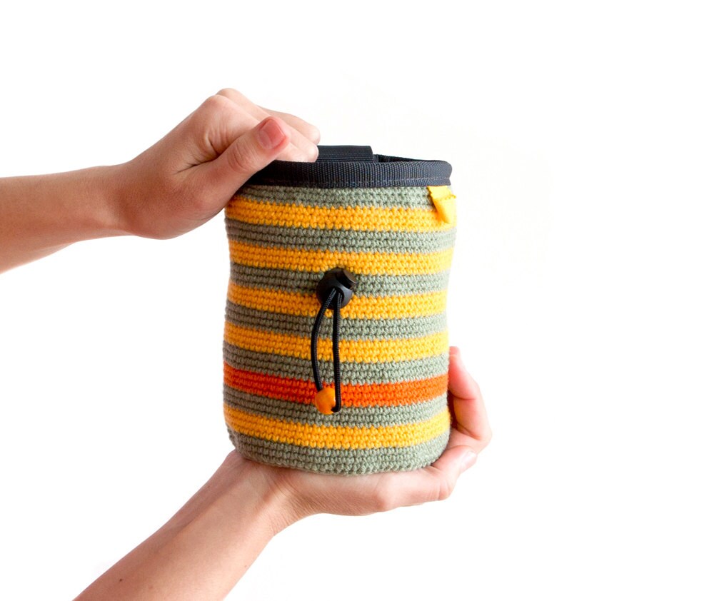 Crochet Chalk Bag. Knitted Chalkbag. Rock Climbing Pouch. Bee Chalk Bag