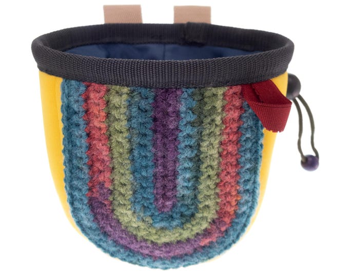 Boulder Climbing Chalk Bag Kids. Bouldering Bag with Drawstring for Junior Girl, Boy. Small Yellow Deluxe Chalk Pouch for Rock Climb. S Size