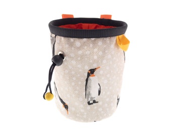 Rock Climbing Chalk Bucket Bouldering, Best Bag Cute Animal Chalk Pouch with Drawstring and Belt. Chalk Pot with Penguins. Size L