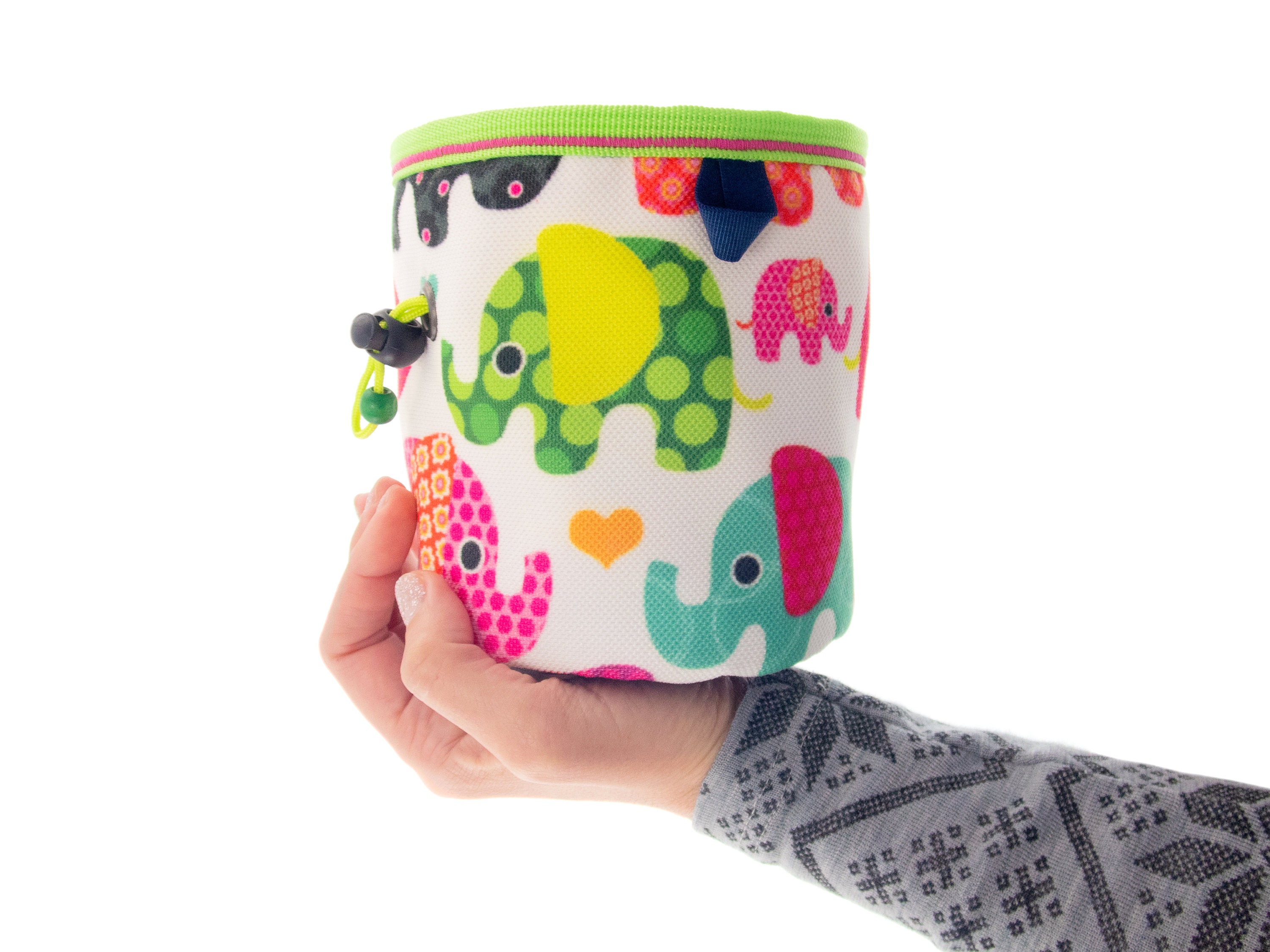 Animal Chalk Bag, Rock Climbing Elephant Chalk Pouch, Cute Awesome White Powder Bag. M Size