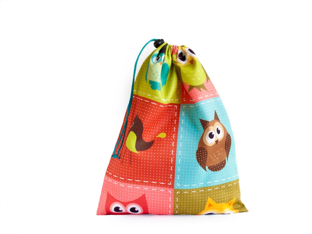 Drawstring Bag. Shoe Bag. Kids Toy Bag With Colorful Owls Kids Toys
