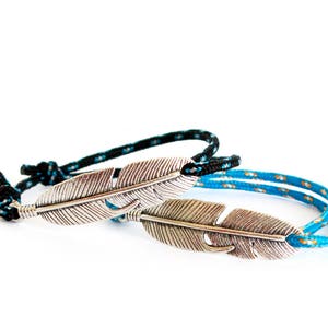 Feather Bracelet, Feather Jewellery, Feather Jewelry, Paracord Bracelet Feather Bar, Lucky Feather Bangle Bracelet. 2mm image 2