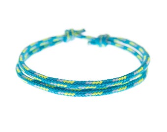 Parachute Cord Bracelet. Survival String Friendship Paracord Jewelry, Thin Cord Adjustable Knot No Buckle Wristband. Unisex. 2 mm