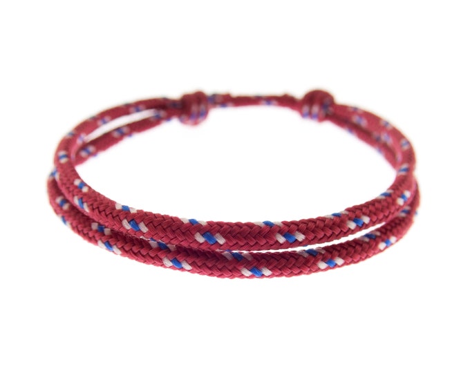 Mens Red Rope Bracelet, Simple Climbing Thin Jewelry, Woven Wrap Yoga Bracelet with Knots, Survival Style. Unisex. 2mm