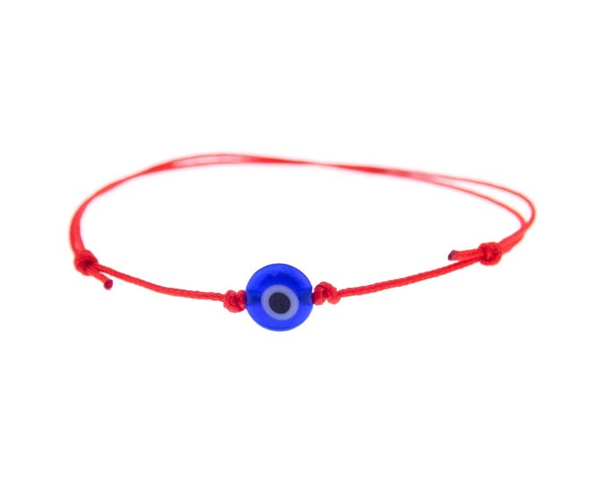 Red String Blue Evil Eye Bracelet. Simple Bracelet Minimalist. Lucky Unisex Adjustable Spiritual Buddhist Kabbalah Yoga Mens Jewelry. 0.8 mm