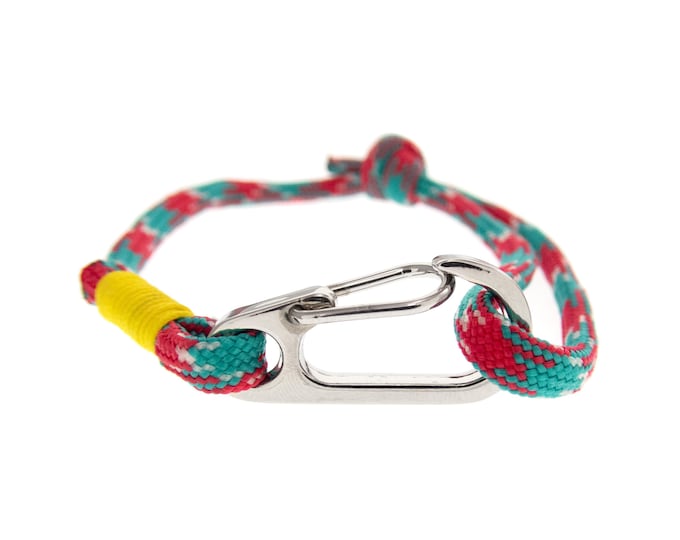 Rock Climbing Rope Bracelet with Clasp, Custom Rock Climbing Jewelry, Hiking Bracelet for Guys, Girls. Red and Green Mens Survival Bracelet