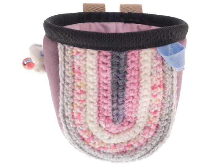Small Chalk Bag for Kids, Mini Pink Neoprene Chalk Bag for Rock Climbing and Bouldering, Handmade Crochet, Vegan. S Size