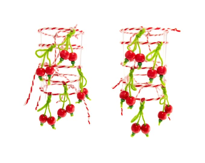 Set 10 Martenitsa Bracelet with Cherries. Red White Bracelet Bulgarian. Bulgaria, Romania Tradition Baba Marta 1 March String for Good Luck