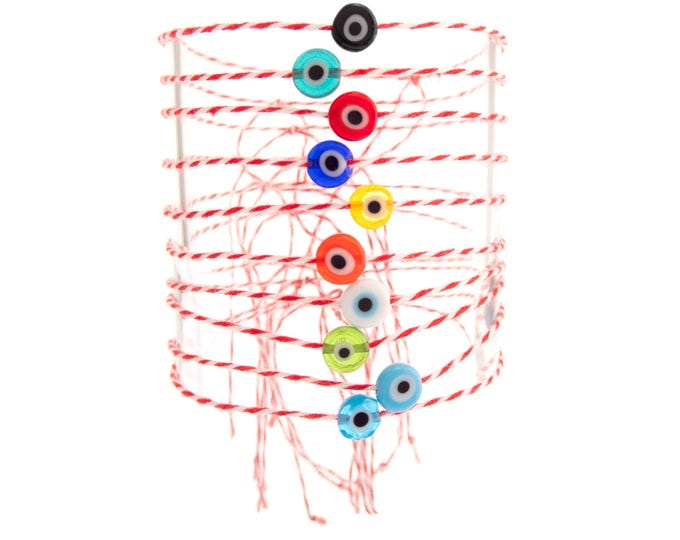 10 Simple Thin Bracelets. Minimalist Thread Evil Eye Bead Bracelets. Handmade Friendship Martenitsa Bulgaria, Greece March Martisor TODO