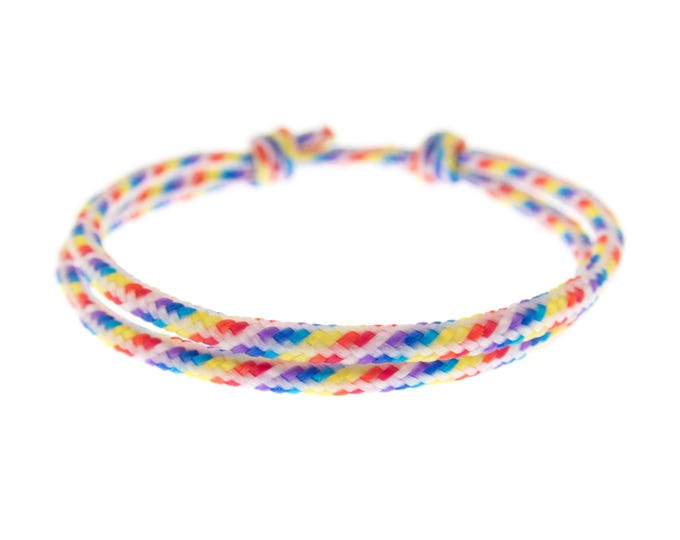 Rainbow Bracelet String, Eternity Cord Cuff, Friendship Equality Gift, Hope, Pride LGBT Paracord Jewelry. Unisex. 2 mm