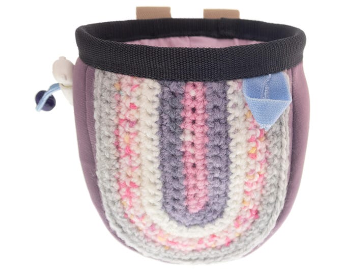 Pink Chalk Bag. Rock Climbing Mini Chalk Bucket. Light Pink and Purple Kids Bouldering Purse, Small, for Children. S Size