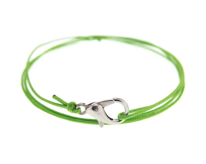 String Bracelet Adjustable Knot. Friendship Cord Bracelet for Guys & Ladies with Sliding Knots and Closure. Green Cord Ankle Bracelet 0.8mm