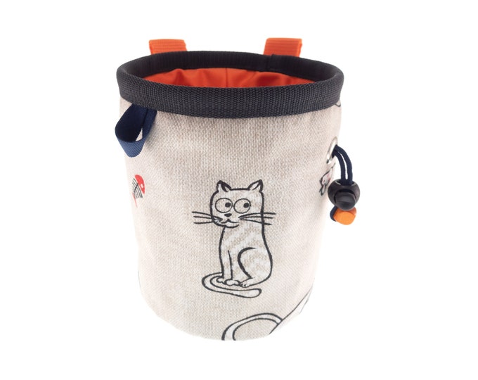 Fun Chalk Bag Rock Climbing, Funny Chalk Bag and Belt with Cat, for Bouldering, Coolest, Best. M Size