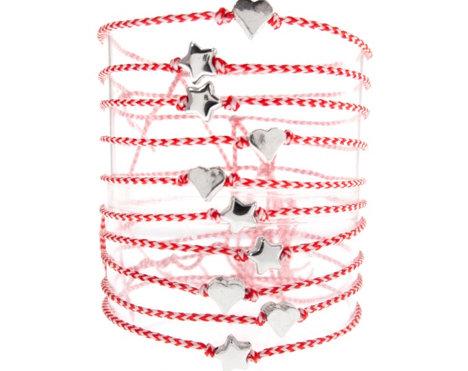 10 Simple Thin Bracelets. Chevron Thread Charm Bracelets. Handmade Red and White Friendship Martenitsa Bulgaria, Greece. March Martisor