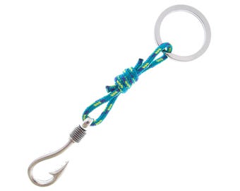 Key Ring for Men, Car Jewelry Keychain Gift. Metal Fishing Hook Rope Loop Hoop Surfer Keyring