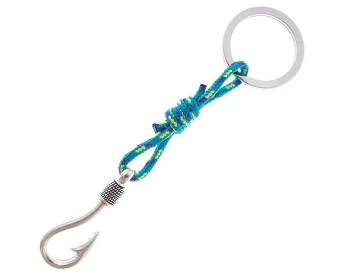Key Ring for Men, Car Jewelry Keychain Gift. Metal Fishing Hook Rope Loop Hoop Surfer Keyring