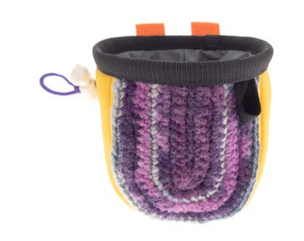 Mini Chalk Bag for Bouldering or Rock Climbing, Yellow Chalk Pouch for Harness or Belt. Handmade in Europe of Neoprene, Yarn, Knit. S Size