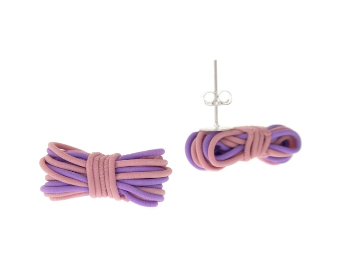 Unique Rock Climbing Gifts. Climbing Rope Earrings. Cool Climber Gift for Climb Enthusiast. Coiled Cord Earrings Studs for Adults, Girl Pink