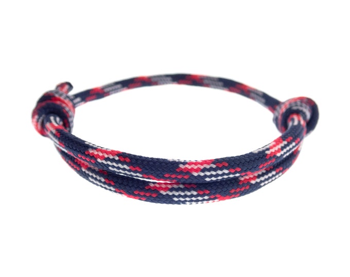 Men's Climbing Rope Bracelet of Paracord. Women's Blue Red Cord Survival Wristband. Adjustable Hiking Knot Bracelet for Guys, Girls. 4mm