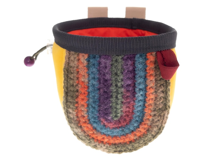 Kids Climbing Chalk Bag. Children's Bouldering Chalkbag Handmade, Rock Climbing Gear of Neoprene With Knitted Front. S Size