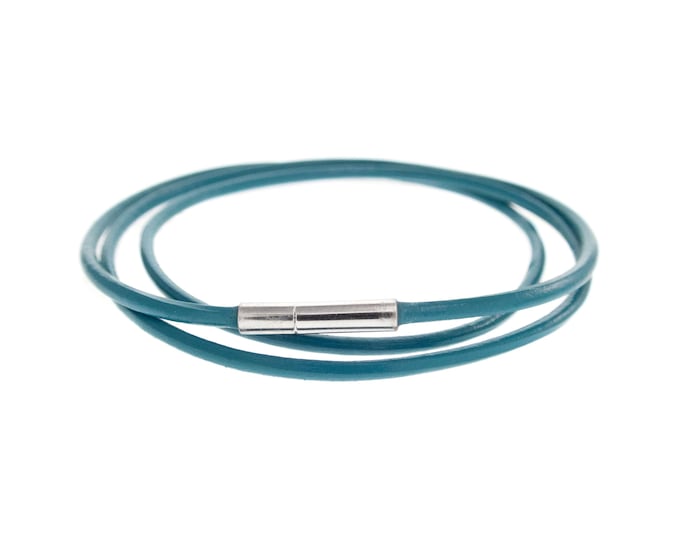 Minimalist Leather Bracelet Men, Women. Minimal Simple Cord Bracelet. Mens Plain Turquoise Genuine Leather Wrap Style Bracelets for Surfers