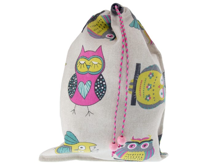 Drawstring Library Bag, Kids Boys Book Tote Bag, Owls School Canvas Weekend  Bag. H31/W22 cm
