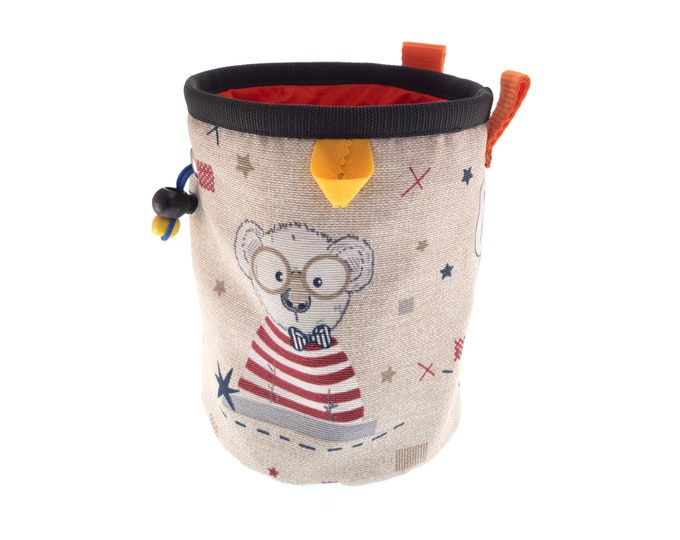 Boulder Bucket, Bouldering Chalk Bag Rock Climbing, Deluxe Chalk Bag with Bear and Dog. XL Size