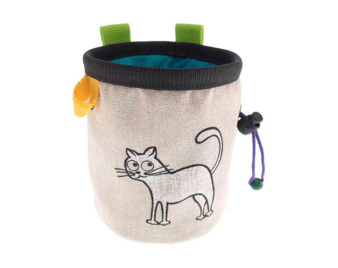 Rock Climbing Cat Chalk Bag for Bouldering Kids for Extreme Climbing, Adventure and Vertical or Indoor Climb. Gear for Harness.  S Size