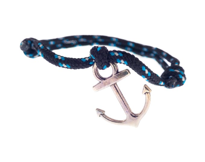 Navy Anchor Bracelet String, Womens Mens Nautical Rope Wristband, Hope Charm Black Wrap Paracord Bracelet. 2 mm