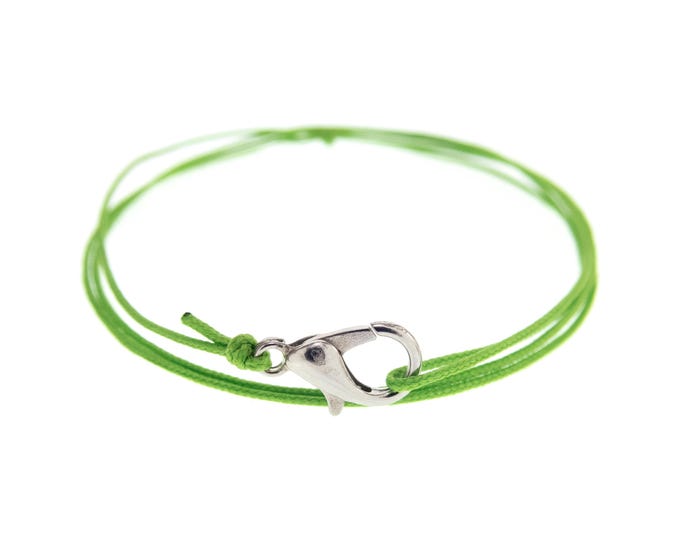 String Bracelet Adjustable Knot. Friendship Cord Bracelet for Guys & Ladies with Sliding Knots and Closure. Green Cord Ankle Bracelet 0.8 mm