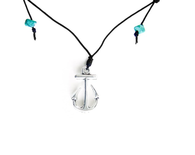 Mens Anchor Necklace, Womens Silver Nautical Pendant, Friendship Small Navy Charm Necklace