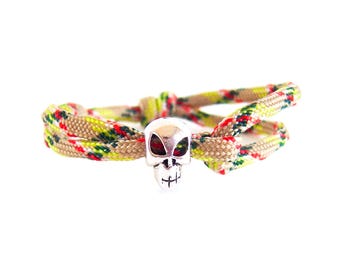 Mens Skull Bracelet for Him, Bead Charm Cuff Womens Jewelry, Ladies Rope Bracelet. 4mm