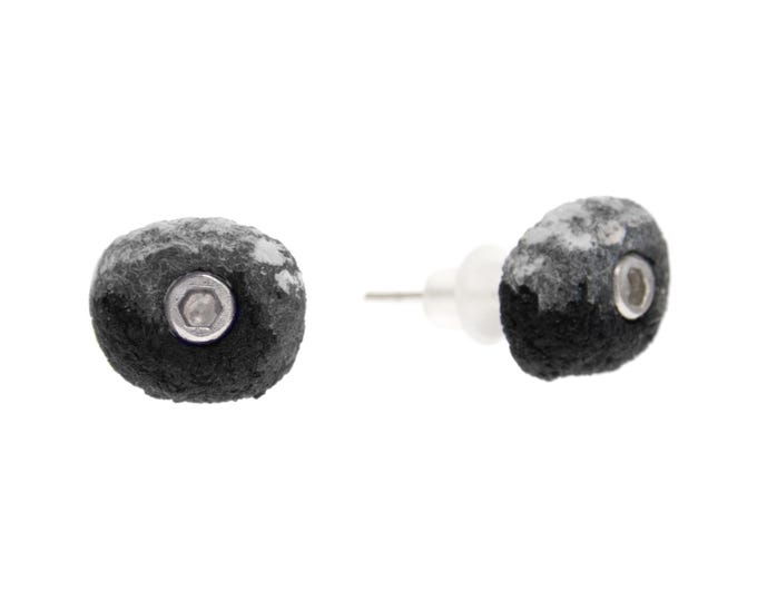 Sport Climb Earrings Black. Rock Climbing Holds Jewelry. Bouldering Gift. Climb Equipment. Black Holds Studs with Chalk. Girls Climber Gift