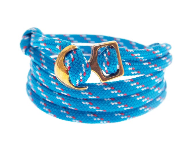 Men's Sailing Rope Bracelet. Women's Nautical Light Blue Bracelet. Handmade Survival Cuff with Anchor Clasp for Sailor. Rope Anklet. 4 mm