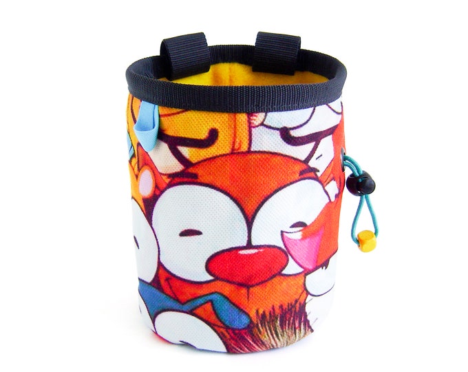 Big Chalk Bag Climbing. Big Wall Chalk Bag. Chalk Bag Big Hands. Rock Climbing and Gym Gift Designs in Yellow and Orange Animal. L Size