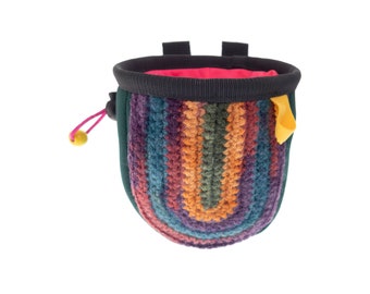 Two Loops Bouldering Chalk Bag Climbing Gear for Indoor and Traditional Rock Climbing. Bouldering Bucket of Neoprene, Crochet. M Size