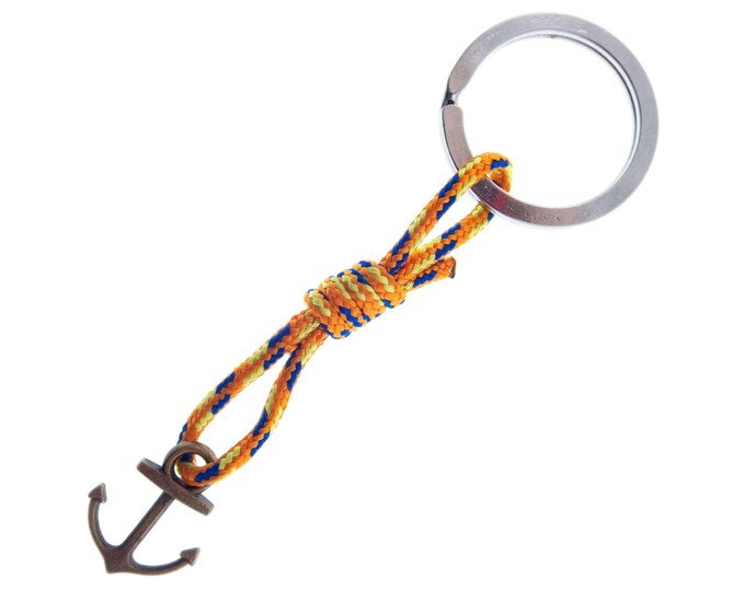 Mens Keyring, Designer Keychain, Cool Key Chain, Guys Luxury Brass Silver Anchor Rope Key Ring