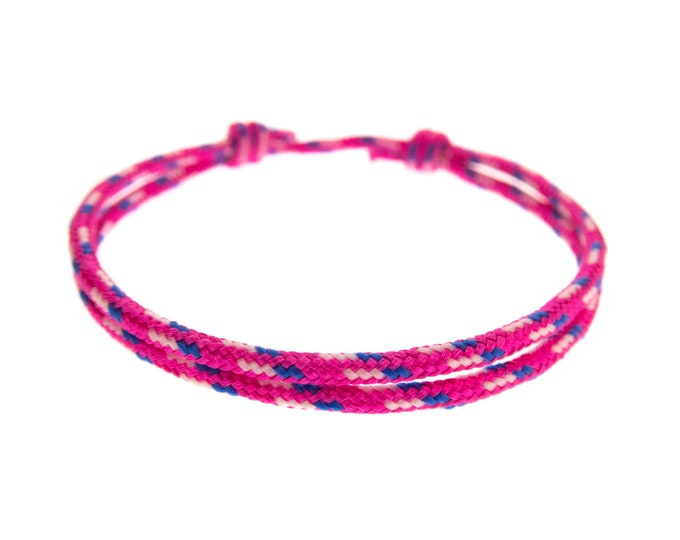 Sailing Cord Bracelet Sliding Knot. Sailors Rope Bracelet Without / No Buckle. Adjustable Nautical Jewelry Pink. For Women. Men, Teens. 2mm