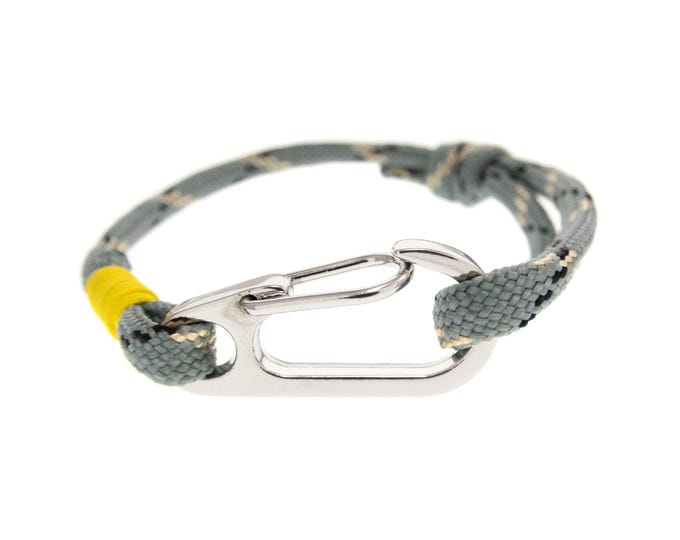 String Adjustable Bracelet Men, Women. Friendship Bracelet Slip Knot. Carabiner Clasp Jewelry with Sliding Knots & Metal Closure. Grey Rope