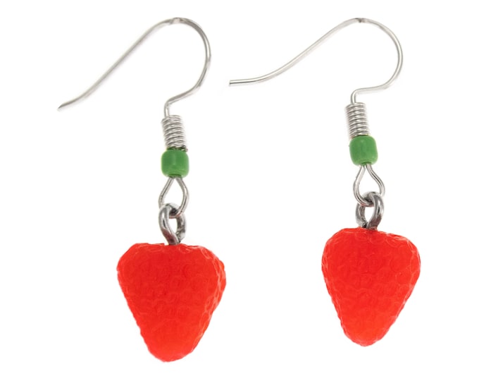 Funny Vegan Presents for Birthday Her. Strawberry Earrings. Acrylic Dangle Drop Strawberry Charm Jewelry. Cute Red Mini Fruits. Fun