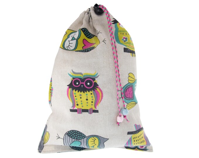 Kids Drawstring Bag, Childrens Toddler String Pouch, Owl Cinch Sack, Drawstring Purse Bag. H31/W22 cm