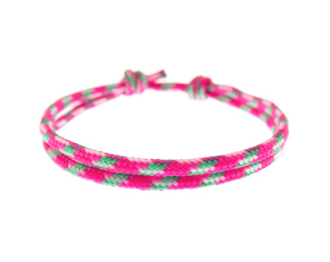Pink Bracelet String, Mens Wrap Rope Yoga Cuff, Friendship Hot Pink Paracord Wristband. Unisex. 2 mm