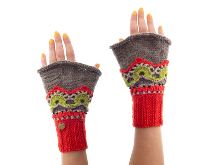 Cashmere Gloves Women, Cashmere Half Finger Gloves, Ladies Red Fingerless Mitten, Womens Warm Wrist Warmers Mittens
