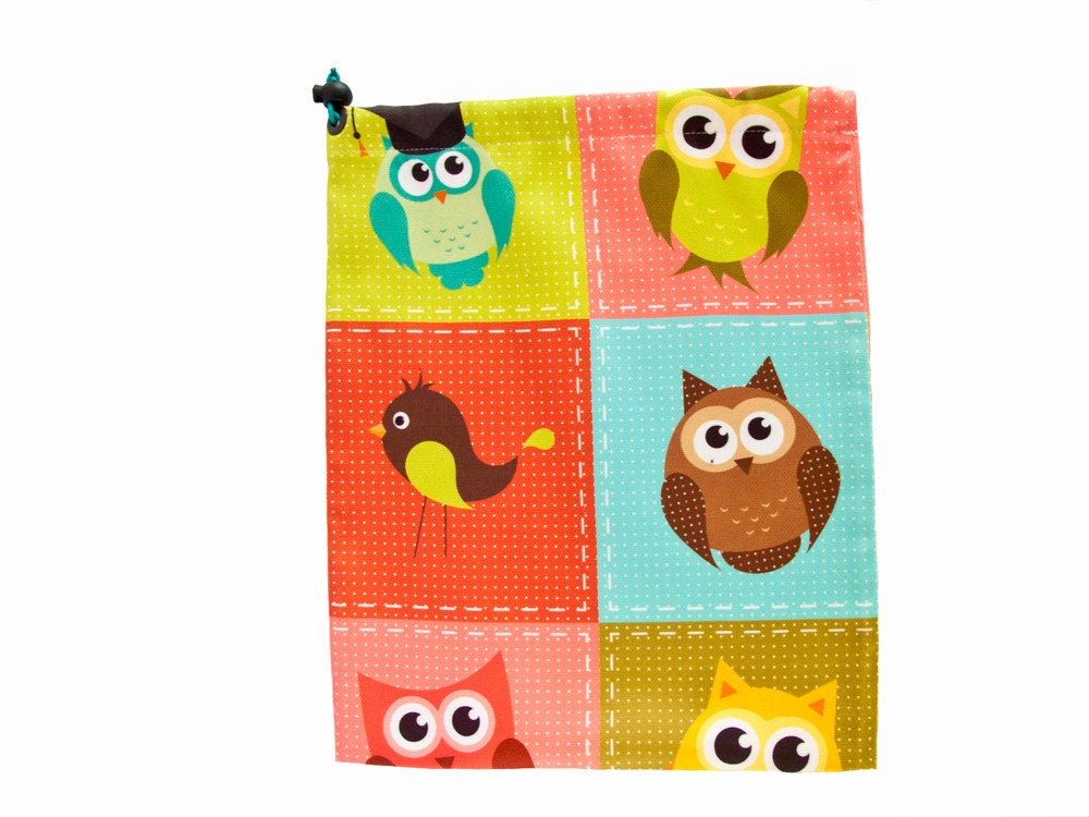 Drawstring Bag. Shoe Bag. Kids Toy Bag With Colorful Owls Kids Toys