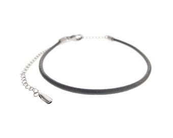 Adjustable Leather Anklet Bracelet Stainless Steel Chain. Genuine Leather Ankle Jewelry for Men, Women. Long Expandable Bracelets Large Size