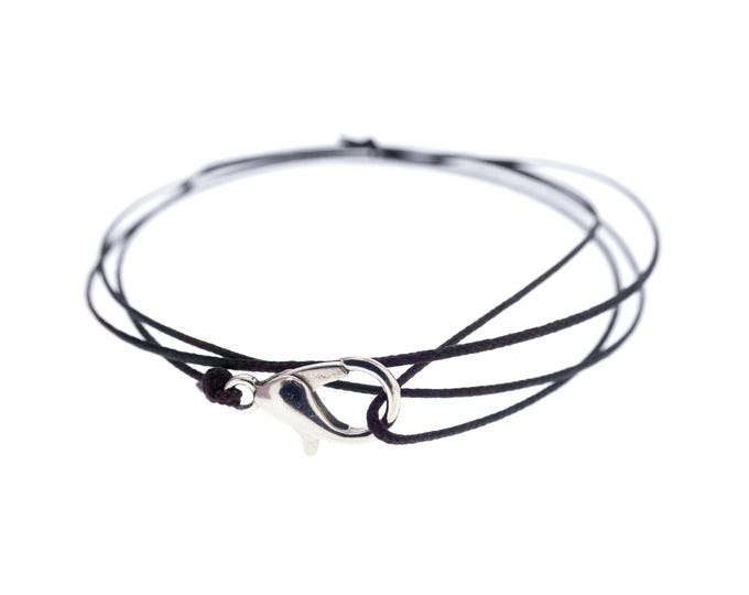 Black Adjustable Bracelet Cord. Women's or Men's Waterproof Rope Bracelet. Black Thin String Silver Color Clasp. Teen Thread Anklet. 0.8 mm